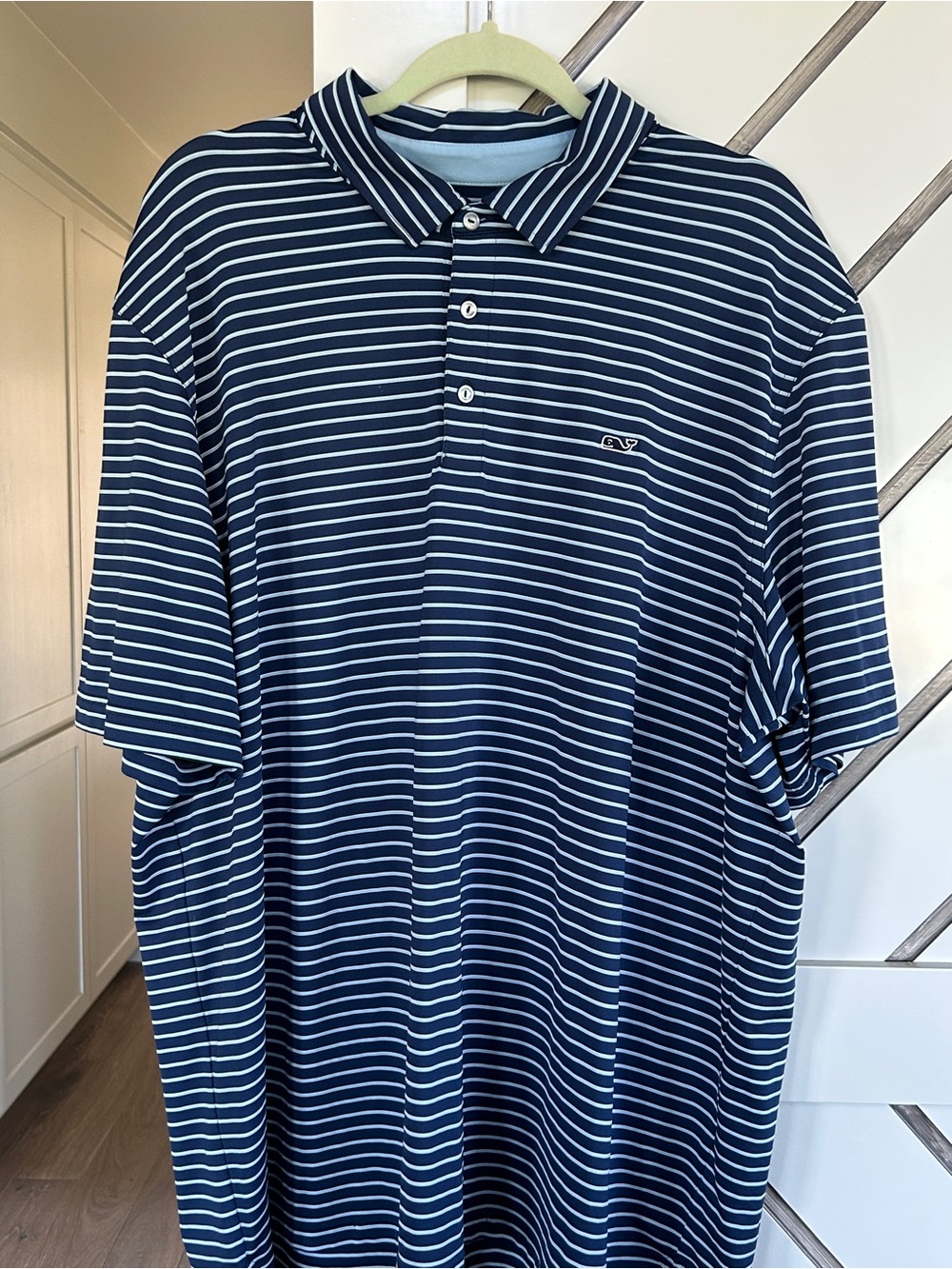 Mens Vineyard vines Navy and light blue White Striped performance Polo Shirt 2XL